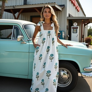 Easy Resort Maxi algodón con lazos hombro sin mangas diseño verano bloque floral y un ajuste suave y transpirable ideal para tropical - Product Image 1