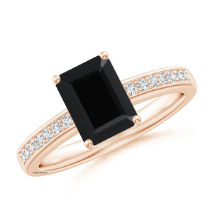 Bague pour femme en or 10K 14K 18K et argent 925 935 avec émeraude naturelle et diamant noir, pierres latérales en diamant, style classique de fiançailles - Product Image 2