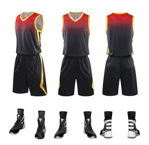 Conjunto de Camiseta de Baloncesto Unisex Personalizable, Sin Mangas, Cuello en V, Cintura Elástica, Degradado Frontal Rojo, Negro y Amarillo, Sublimado, Absorbente de Humedad - Product Image 1