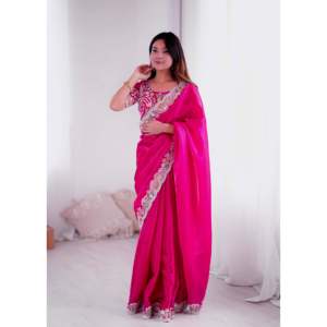 Sari de Trabajo con Bordado Pesado y Lentejuelas para Ropa India y Pakistaní - Product Image 6