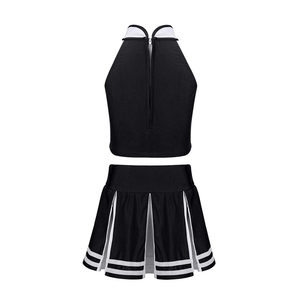 Ensemble d'uniformes de cheerleading bicolores noir et blanc pour femmes adultes, deux pièces : crop top et jupe - Product Image 2
