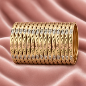 Bracelet ethnique pour femme en or, de luxe, à trois tons, texturé, design moderne, gravé CNC, de haute qualité, élégant, géométrique, ajouré - Product Image 2