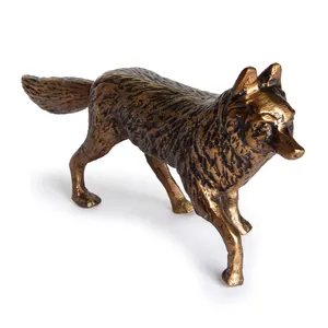 Handmade Bronze Wolf Sculpture Animal <b>Figure</b> Tabletop Decor Traditional Style Living Room Accent Piece - Product Image 1