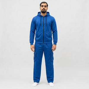 Survêtement gris à capuche pour homme, manches longues, fermeture à cordon, écologique, streetwear épais, décontracté, poches latérales - Product Image 4