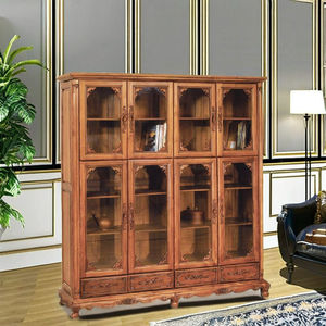 Bibliothèque antique romantique sculptée de style français en teck, durable, éco-responsable, confortable et élégante, 8 portes, 4 tiroirs, pour salon - Product Image 6