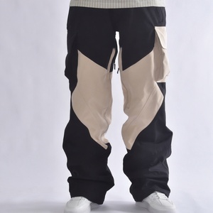 Pantalon cargo pour homme, à blocs de couleur, avec cordon de serrage, respirant, en polyester et coton, coupe large, style décontracté pour adulte - Product Image 1