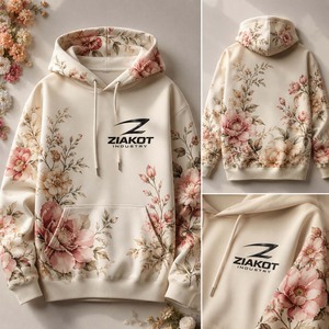 เสื้อฮู้ดดี้แบบสวมหัว 3 มิติ สีขาว-ฟ้าอ่อน ลายกราฟฟิตีแบบสปัลเชส ตัดเย็บตามสั่งจาก ZIAKOT INDUSTRY ขายส่งโดยตรง - Product Image 5