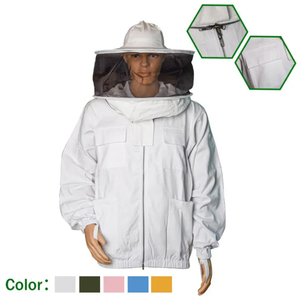 Veste de protection pour apiculteur avec voile en maille amovible, respirante, coupe ample, en polyester et coton blanc, coutures surjetées - Product Image 1