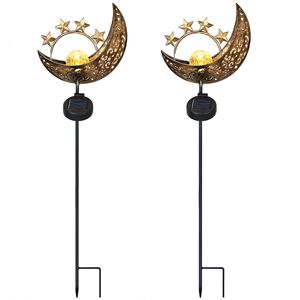 Lampada Solare IP54 Impermeabile a Forma di Luna e Stella, Globo in Vetro Craquelé con Picchetto in Ferro, Luci Solari da Giardino per Vialetti - Product Image 2