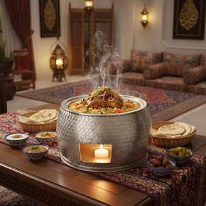 Plat de service haut de gamme avec couvercle et chauffe-plat à bougie chauffe-plat, en acier inoxydable martelé motif écaille de poisson, pour le Moyen-Orient - Product Image 4