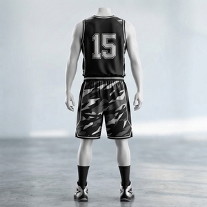 Ma-Attiera Black Gray <b>Camo</b> Basketball Jersey <b>Shorts</b> Set Sublimation Print Breathable Mesh Uniform <b>Men</b> Adult OEM - Product Image 2