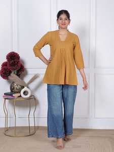 Blusa Elegante para Mujer, Color Amarillo Mostaza, con Cuello de Encaje, Estampado Floral, Corte Holgado, para Uso Diario, en Viscosa y Rayón - Product Image 4