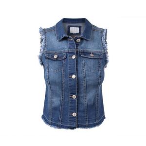 Hot selling motorcycle navy collar vest with button closure, European style bikers denim vests for ladies, Prime Protection - Product Image 1