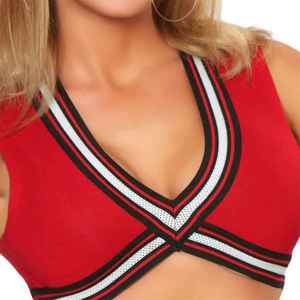 Nouveaux uniformes de pom-pom girls au design tendance, tenues de danse en deux pièces, en polyester, avec logo personnalisé imprimé - Product Image 3