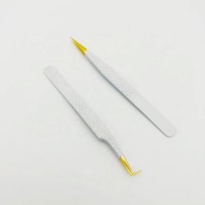 Pinzas de Acero Inoxidable Profesionales de Alta Calidad para Pestañas, con Punta de Diamante, Aislamiento Dorado, 90 Grados, Blancas, Personalizadas, Venta al Por Mayor - Product Image 1