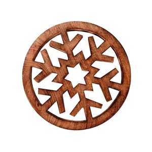 Angled View Celtic Cross Wooden <b>Trivet</b> Carved Round Wood Hot Pan Pad Heat Resistant Coaster Kitchen Pot Stand - Product Image 6