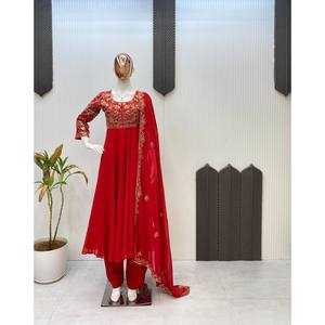 Magnifique ensemble haut-bas et dupatta pour les fêtes, taille XL, Salwar Kameez en polyester, rehaussez votre look de soirée - Product Image 4