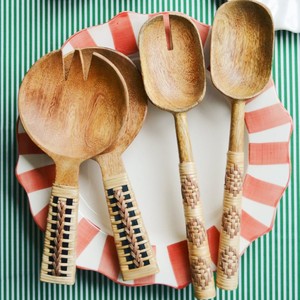 Cuchara de madera para ensalada y postre con mango de ratán para restaurante, bodas, uso doméstico, vajilla, cubertería - Product Image 1