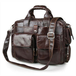 Porte-documents en cuir brun foncé vintage de haute qualité, multi-poches, sac messager pour ordinateur portable, sac à bandoulière avec sangle réglable - Product Image 1