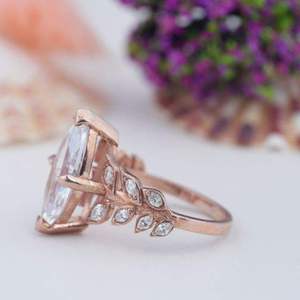 Marquise Cut Moissanite Engagement <b>Ring</b> Prong <b>Set</b> 925 <b>Sterling</b> <b>Silver</b> Wedding Band for Women Rose Gold Plated Moissanite Engage - Product Image 4