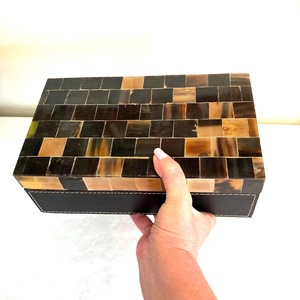 Nueva Caja Rectangular Rústica de Cuerno de Búfalo de ILAHI, Pulida, Ecológica, para Almacenamiento de Joyas, con Interior Suave para Artículos Delicados, Uttar - Product Image 2