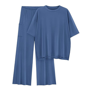 Cosh Sports Wholesale Couple Matching Lounge Set Premium Breathable Short Sleeve T-Shirt and Wide Leg <b>Pant</b> Two-Piece Set OEM ODM - Product Image 3