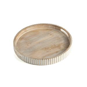 Bandeja Redonda de Madera de Mango con Acabado Blanco Lavado y Asa de Madera, Producto en Oferta, Fabricada por R B Overseas al Precio Más Bajo - Product Image 2