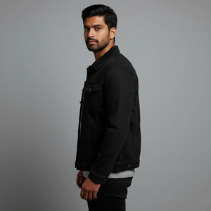 2026 Custom High Quality 100% Cotton Loose Fit solid black <b>men's</b> denim jacket Windproof Button up unique Design <b>man</b> denim jacket - Product Image 2