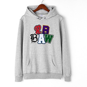 Sweat-shirt à capuche unisexe blanc avec imprimé lettres RB BAW colorées, poche avant, tricoté, décontracté, pour l'automne - Product Image 4