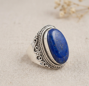 Vintage Handmade <b>Lapis</b> <b>Lazuli</b> Statement <b>Ring</b> 925 Sterling Silver Boho Artisan Gemstone Cocktail <b>Ring</b> Women Jewelry for Men Her - Product Image 5