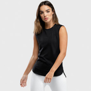Camiseta sin Mangas Negra para Mujer, Cuello Redondo, Tejida, Transpirable, Estilo Minimalista, Largo Regular, Color Sólido, Ropa Deportiva - Product Image 2