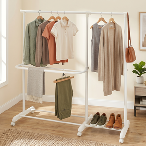 Modern Metal Coat Rack With 1 Shelf Freestanding Portable Design For Bedroom Home Furniture - Product Image 2