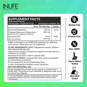 INLIFE Magnesium Glycinate with Zinc Picolinate Capsules Mineral Supplement for Adults Chelated Magnesium and Zinc Combination - Product Image 4