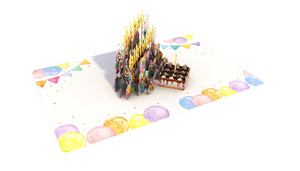 Happy Birthday Pop-Up Card 3D Paper Cake <b>Balloons</b> Gold Stamping Birthday Party Greeting Card - Product Image 3
