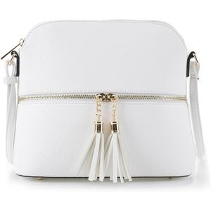 White <b>Pebbled</b> PU Crossbody Bag Tassel Shoulder Purse Adjustable Strap for Travel Daily Use - Product Image 3