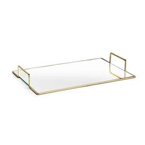 Bandeja Decorativa de Lujo con Espejo Dorado, Moderna, de Vidrio y Metal, Organizador de Perfumes, Bandeja de Servicio Nórdica para Mesa de Centro, Decoración del Hogar - Product Image 1