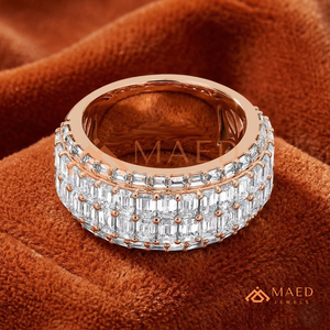 Luxury 14K Rose Gold Triple Row Emerald Cut Moissanite Wedding Band East-West Horizontal Lab Diamond <b>Statement</b> <b>Ring</b> for Women - Product Image 1