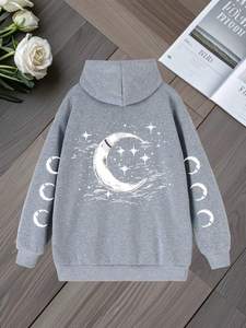 Women Moon Graphic Hoodies Oversized Cotton Blend <b>Drop</b> Shoulder Streetwear <b>Back</b> Graphic Pullover Private Label Manufacturer - Product Image 3