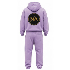 Conjunto Deportivo con Capucha Color Lavanda, 100% Algodón, Cierre Frontal con Cremallera, Bolsillo, Apliques Bordados, 480 Gsm - Product Image 3