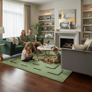 Alfombra de Lana Hecha a Mano por Diseñadores, Alfombra Moderna Geométrica Verde para Sala de Estar o Dormitorio, Alfombra de Tamaño Personalizado - Product Image 2