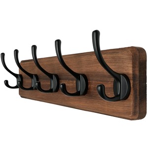 Mango Wood Wall Coat Rack with 10 Cast Iron <b>Hooks</b> | Wholesale Handcrafted - Product Image 3