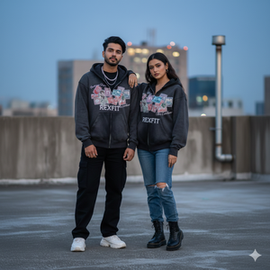 Sudadera con capucha de algodón extragrande para hombre, estilo urbano, con cremallera, estampado gráfico y logotipo de pedrería, ideal para primavera. - Product Image 1