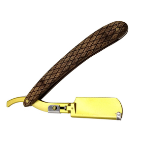 Navaja de barbero plegable de acero inoxidable de estilo antiguo vintage con mango de madera para afeitar y depilar - Product Image 3