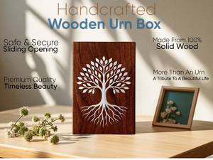 Urna Conmemorativa de Madera Grabada con el Árbol de la Vida, Caja de Recuerdo de Madera Sólida para Cenizas Humanas, Tamaño Mediano 9x5.5 Pulgadas - Product Image 5