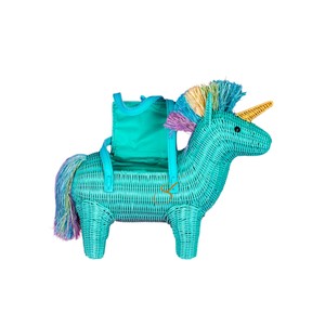 Cute Teal Unicorn Rattan Storage Basket Unique Mythical Animal Shaped Woven Gift Basket Decorative Wicker Box with Strap - Product Image 2