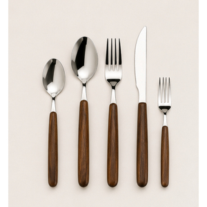 Ensemble de couverts en acier inoxydable pour hôtels et restaurants, avec manche en bois de noyer naturel, écologique, poli miroir - Product Image 1