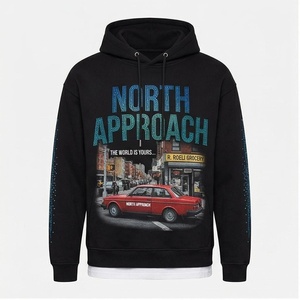 Sweat-shirt à capuche pour homme North Approach, imprimé strass noir, style streetwear décontracté, coupe classique, automne - Product Image 1