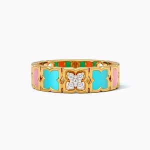Anillo de Lujo con Trébol Esmaltado y Diamantes Naturales en Plata de Ley 925 Chapada en Oro para Mujer - Product Image 5