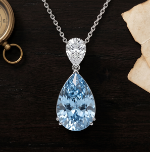 Collier pendentif en diamant bleu poire fantaisie cultivé en laboratoire |    Cadeau de bijoux élégant et minimaliste pour femmes, bijoux fins - Product Image 1