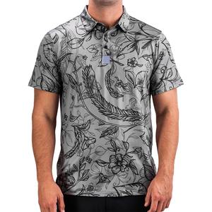 Chemises polo pour hommes à manches courtes, séchage rapide, imprimées de fleurs, pour le golf, en polyester et élasthanne, style hawaïen - Product Image 1
